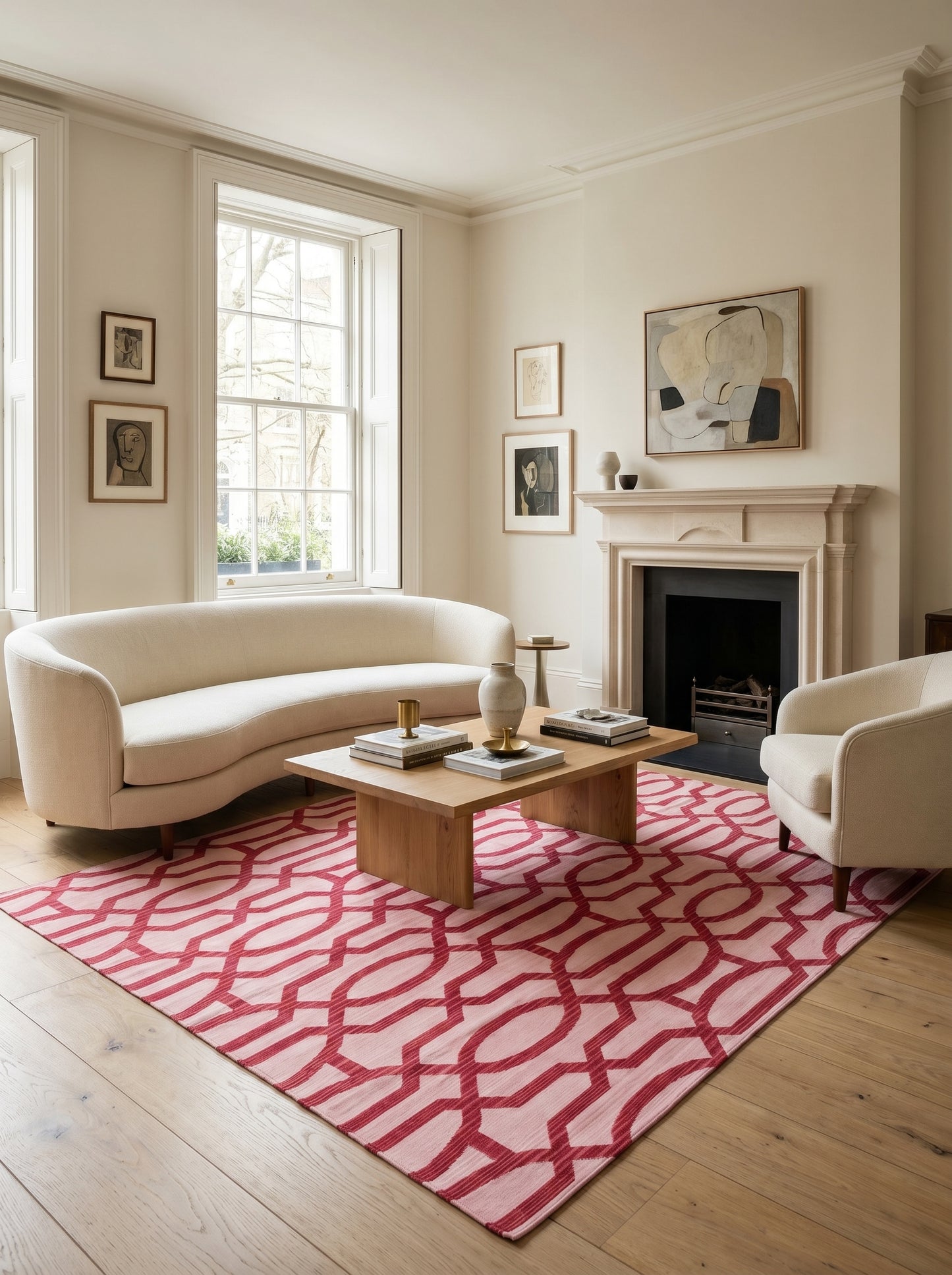 Blush Pink & Maroon Red Cotton Flatweave Rug