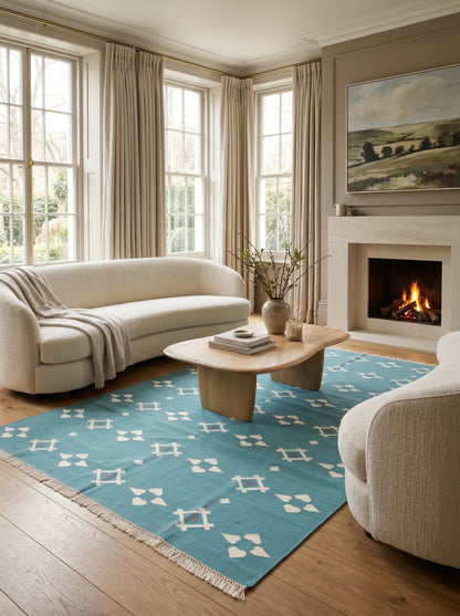 Modern Coastal Blue Aqua Turquoise Geometric Area Rug