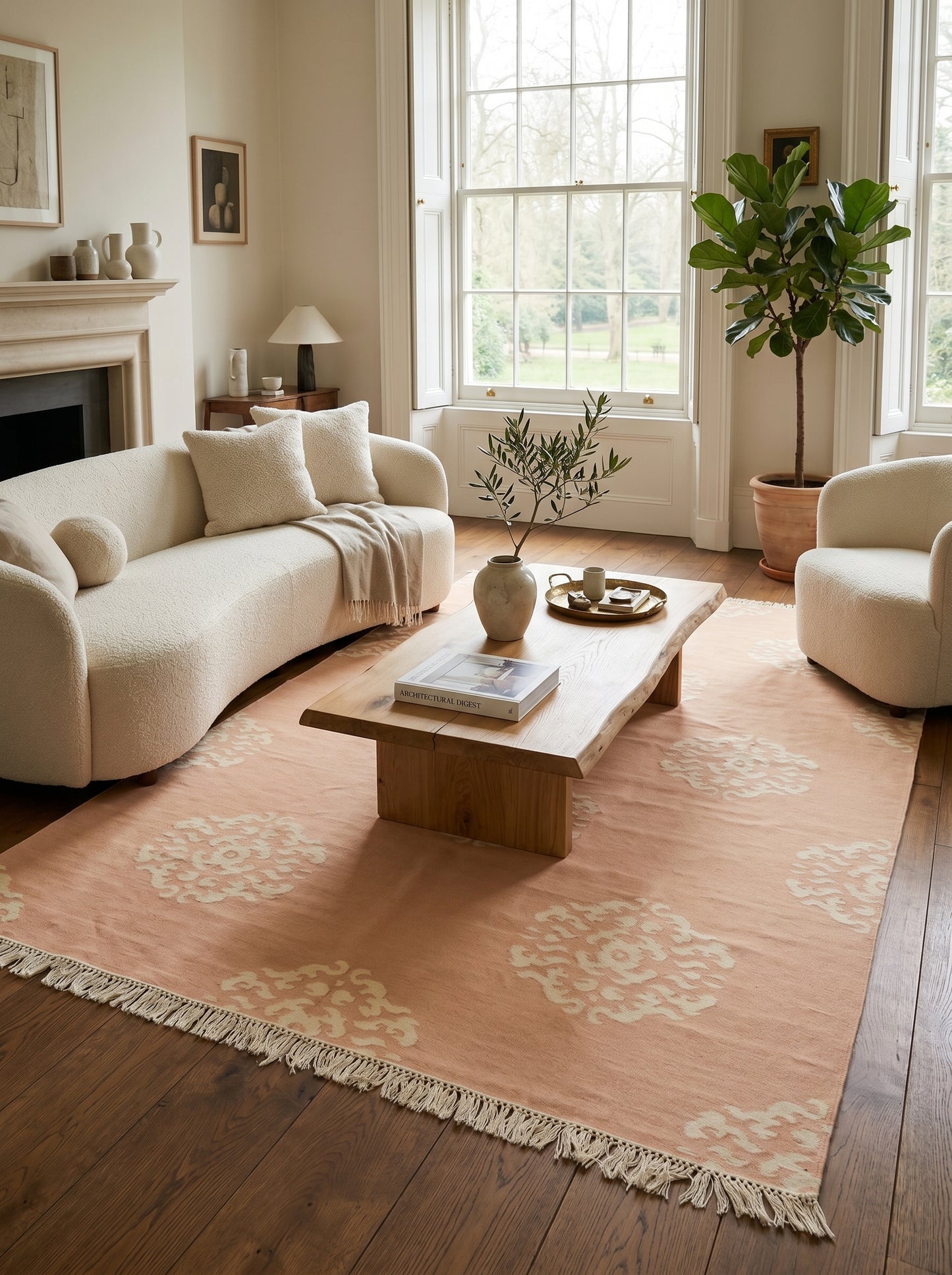Apricot Peach Pastel Boho Chic Soft Floor Rug