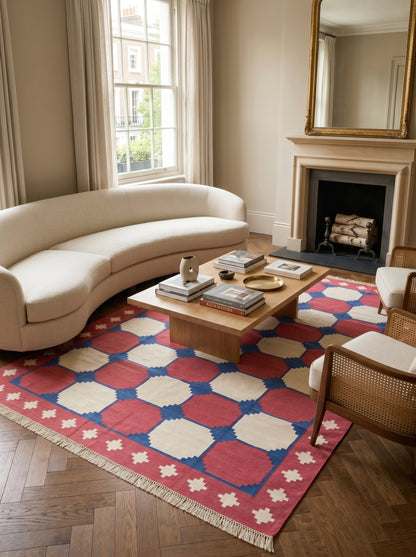 Bauhaus Octagon Handwoven Cotton Flatweave Dhurrie Rug
