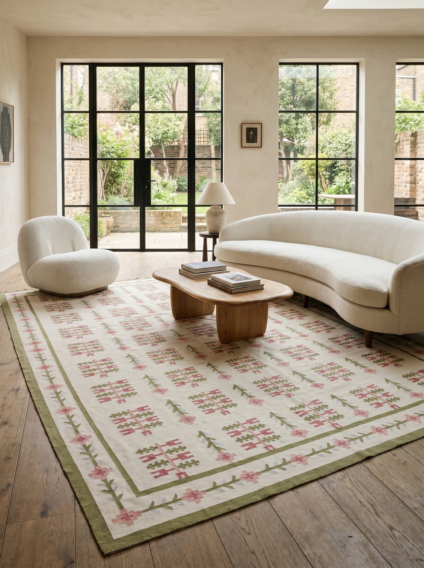 Swedish Folk Pattern Area Rug Nordic Floral Dhurrie Rug