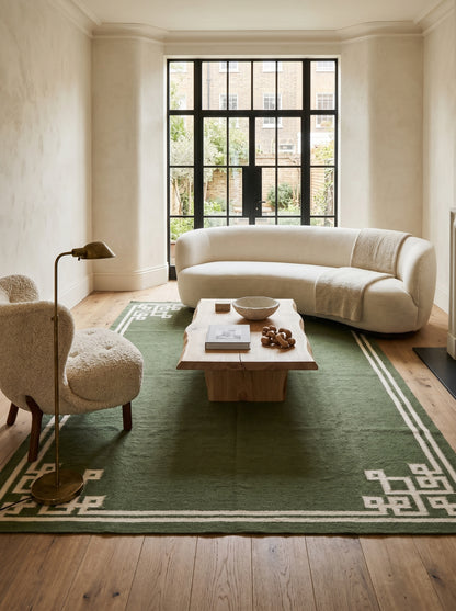 Moss Fretwork Handwoven Cotton Flatweave Dhurrie Rug
