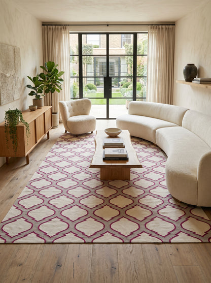 Magenta Quatrefoil Flatweave Rug, Handmade Cotton Area Rug