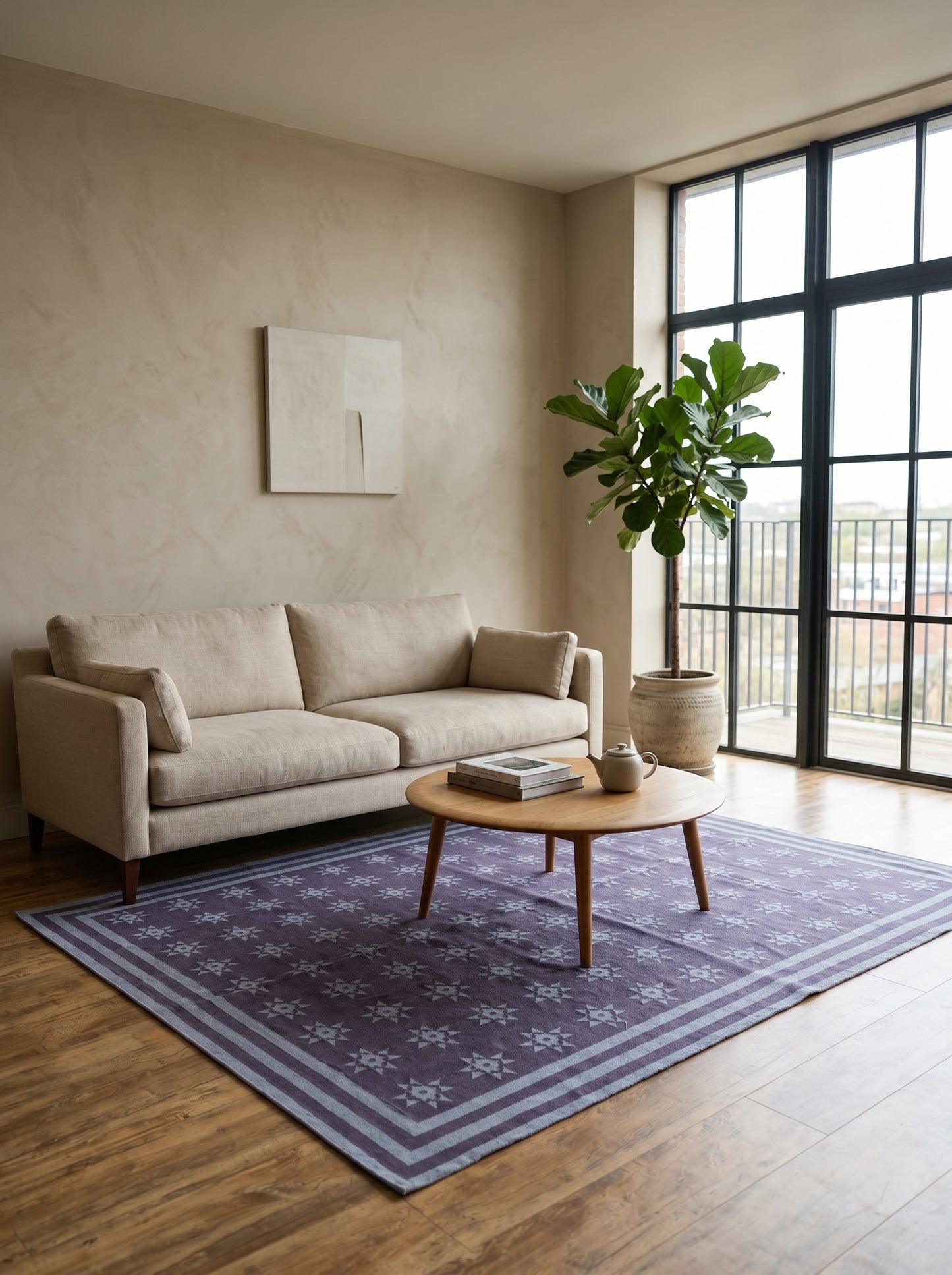 Mauve Lavender Geometric Starburst Area Rug
