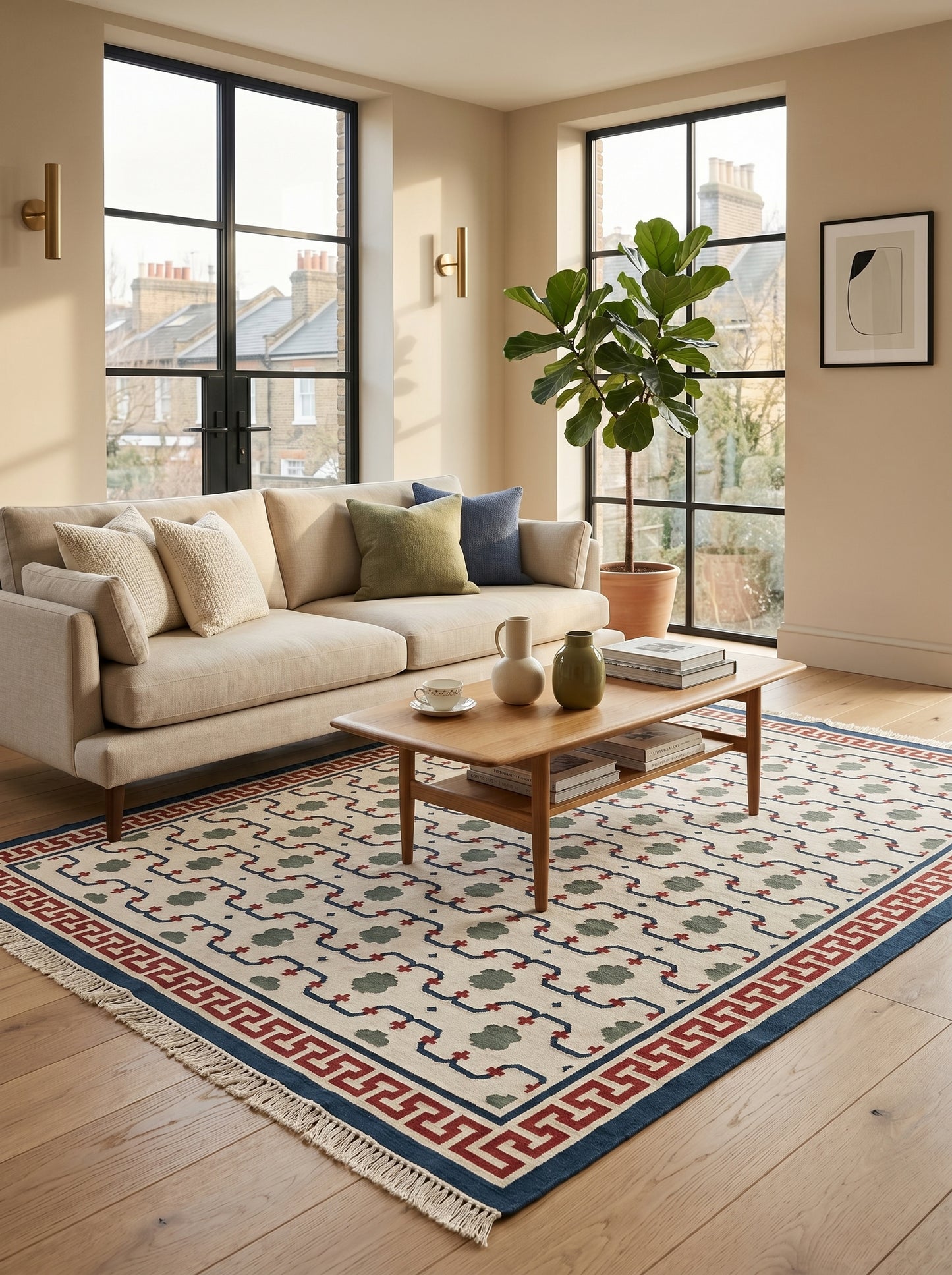 Athena Lattice Handwoven Cotton Flatweave Dhurrie Rug