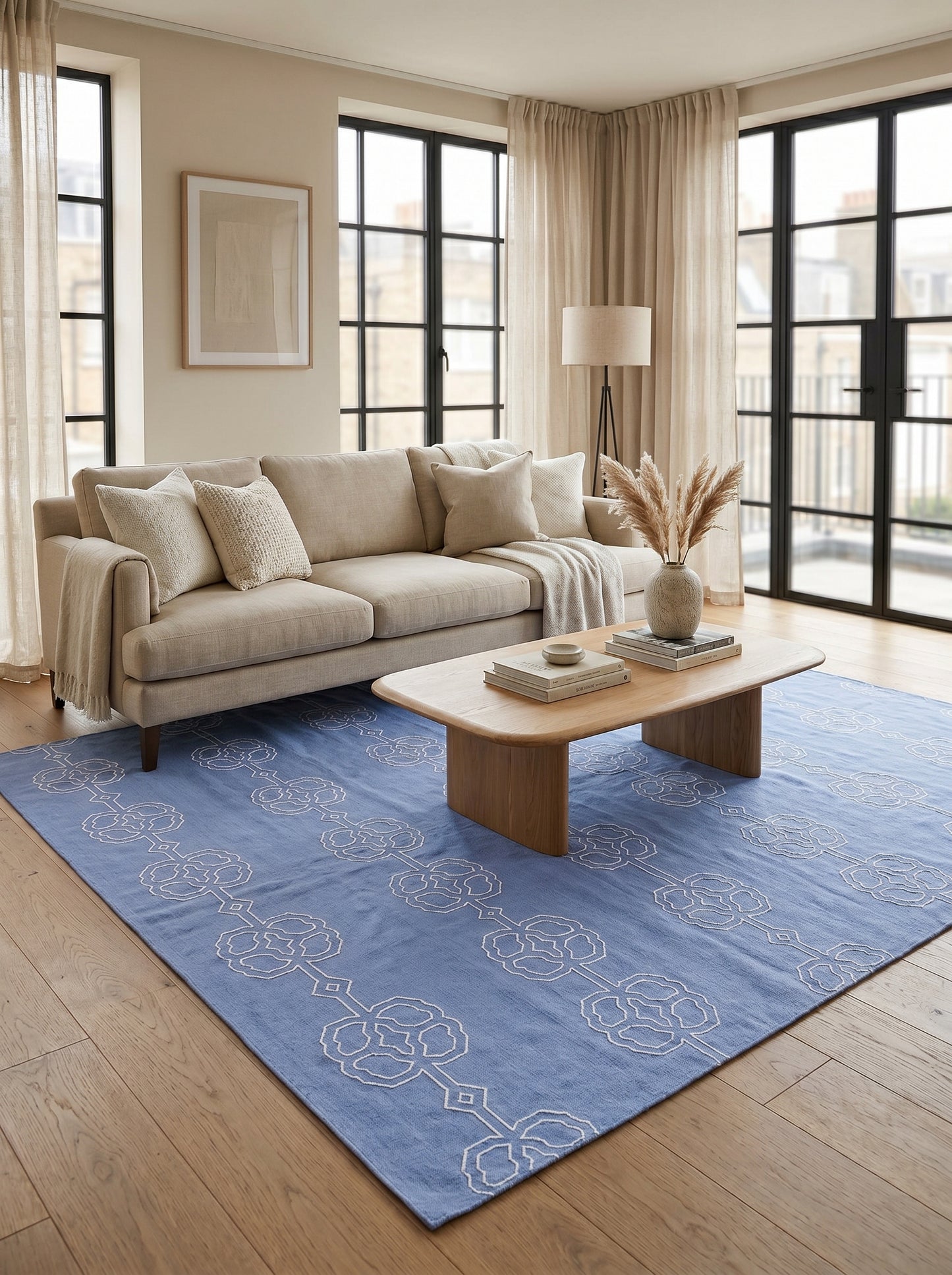 Modern Interlocking Cornflower Blue Geometric Area Rug