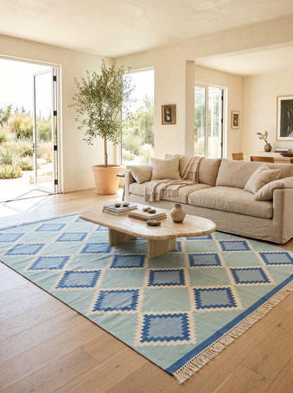 Caspian Diamond Seafoam Green & Sky Blue Geometric Area Rug