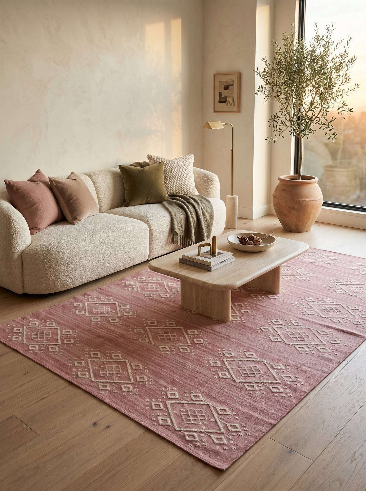Blush Pink Southwestern Geometric Diamond Flatweave rug