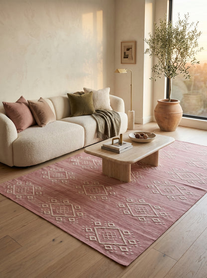 Blush Pink Southwestern Geometric Diamond Flatweave rug