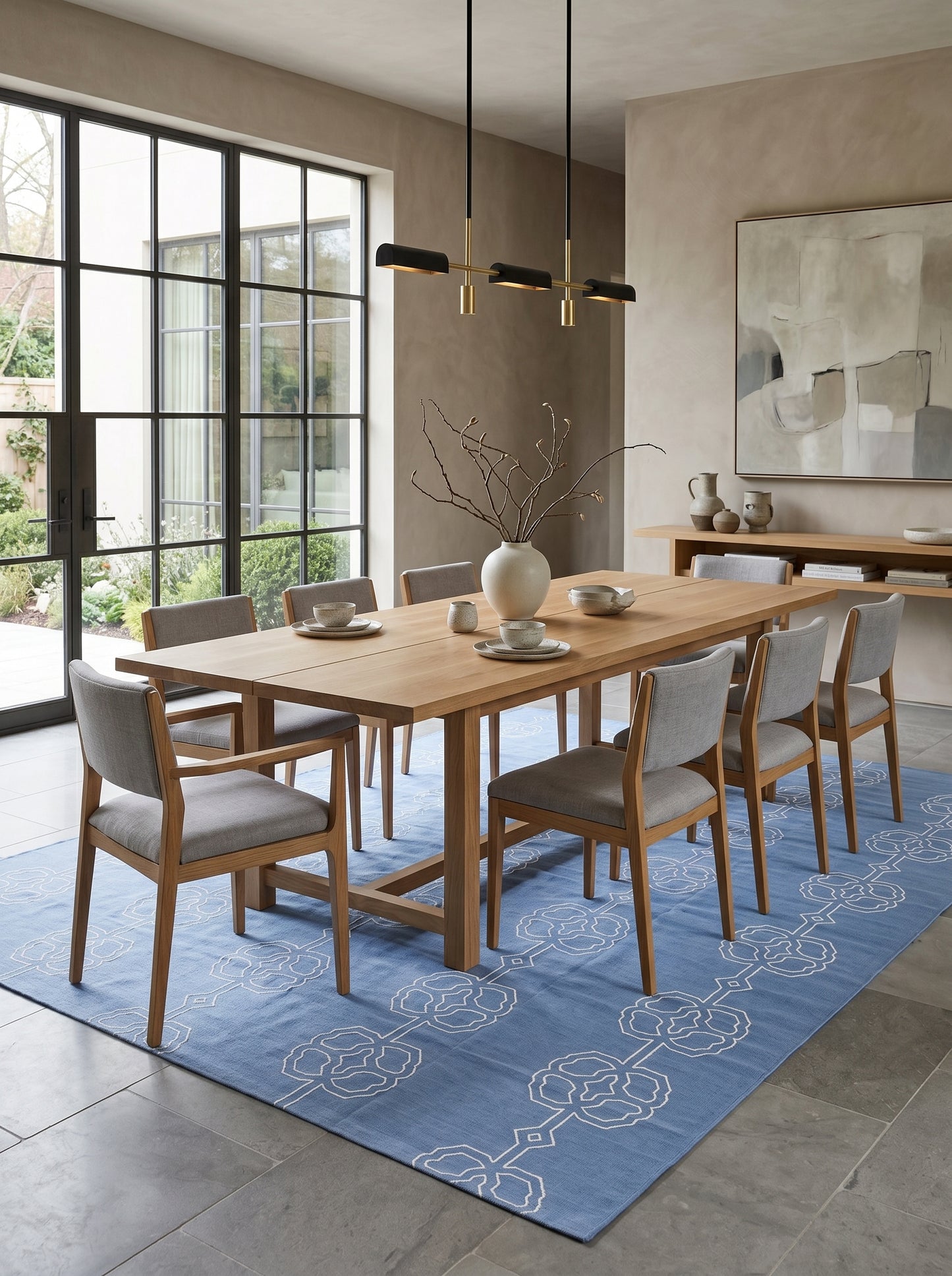 Modern Interlocking Cornflower Blue Geometric Area Rug