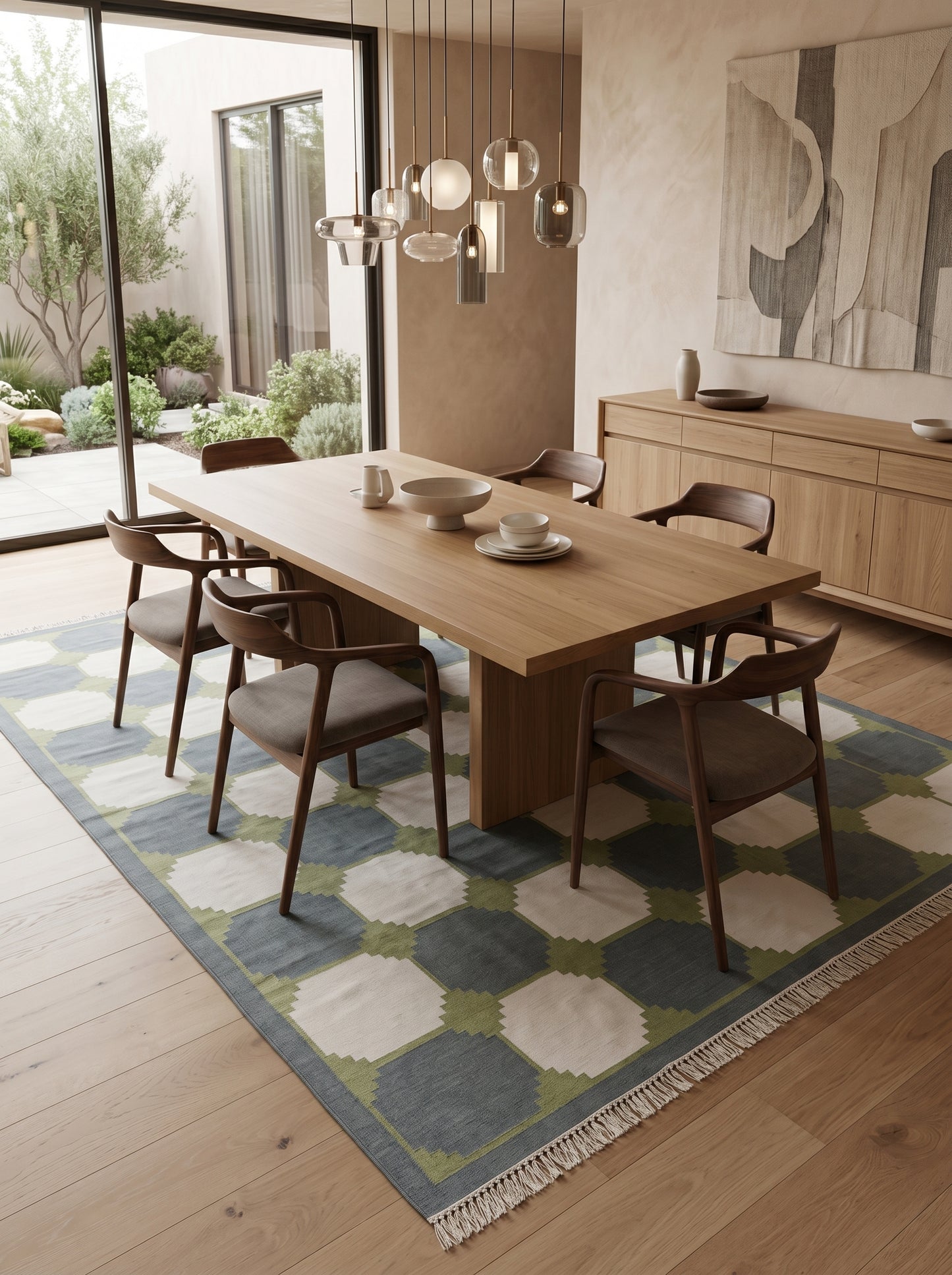 Olive & Onyx Modern Octagon Geometric Dhurrie Rug