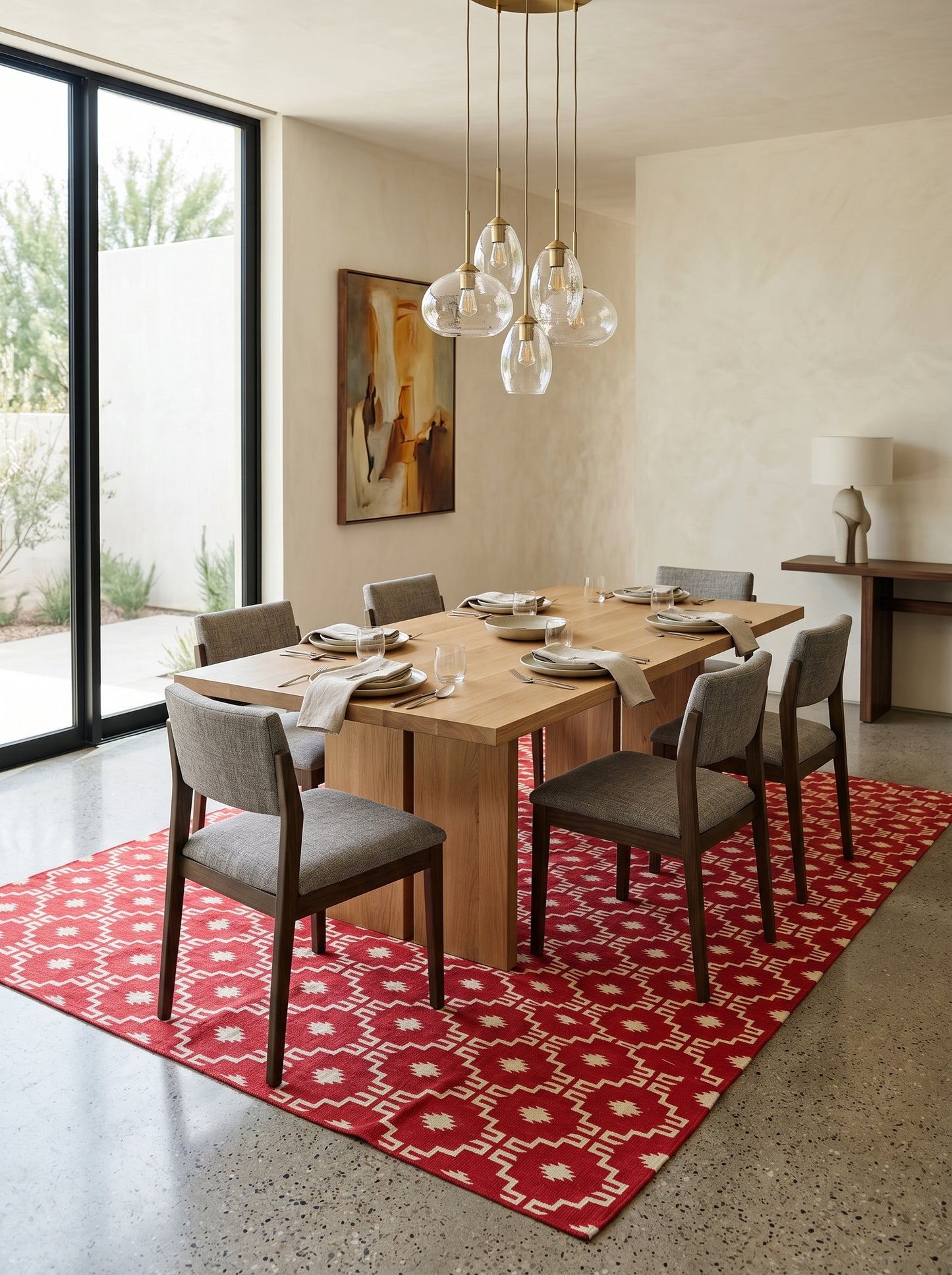 Modern Stepped Tile Flat Weave Carpet, Rustic Lodge Style Diamond Dhurrie