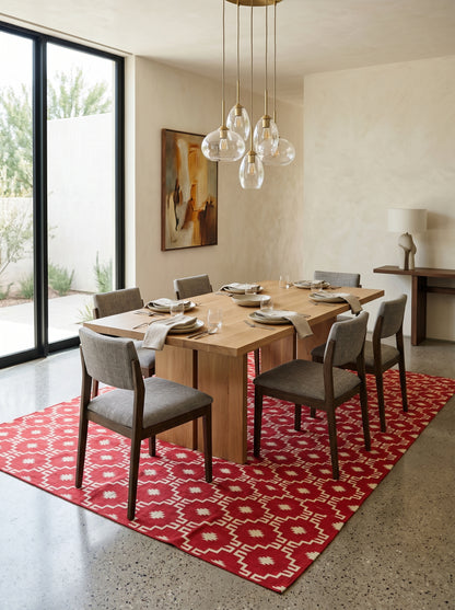 Modern Stepped Tile Flat Weave Carpet, Rustic Lodge Style Diamond Dhurrie