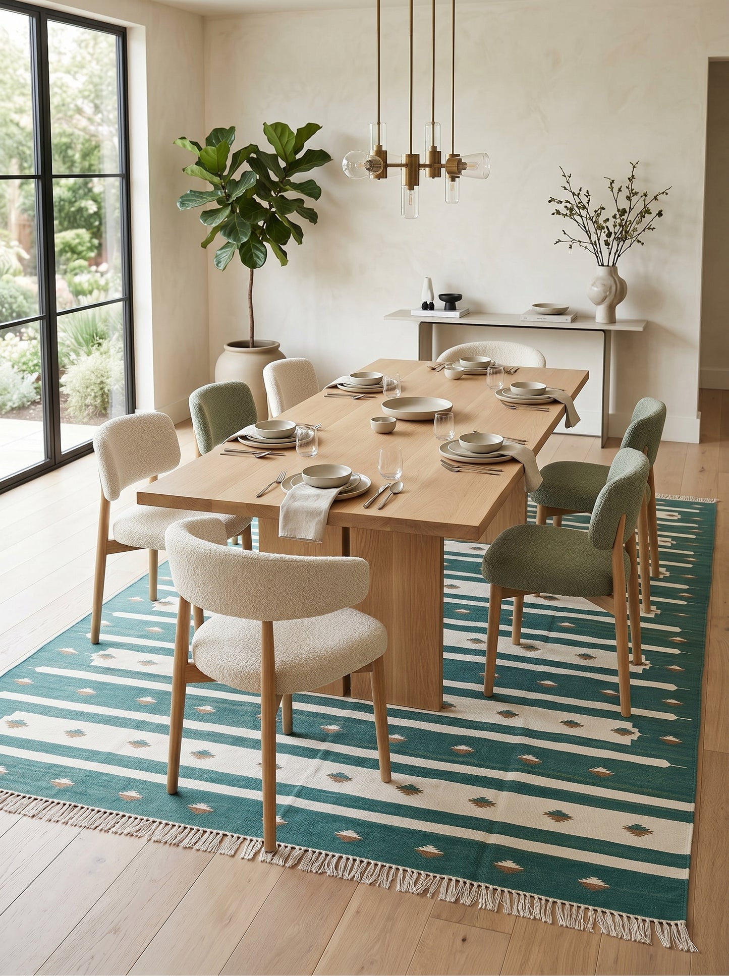 Teal Horizon Handwoven Cotton Flatweave Dhurrie Rug