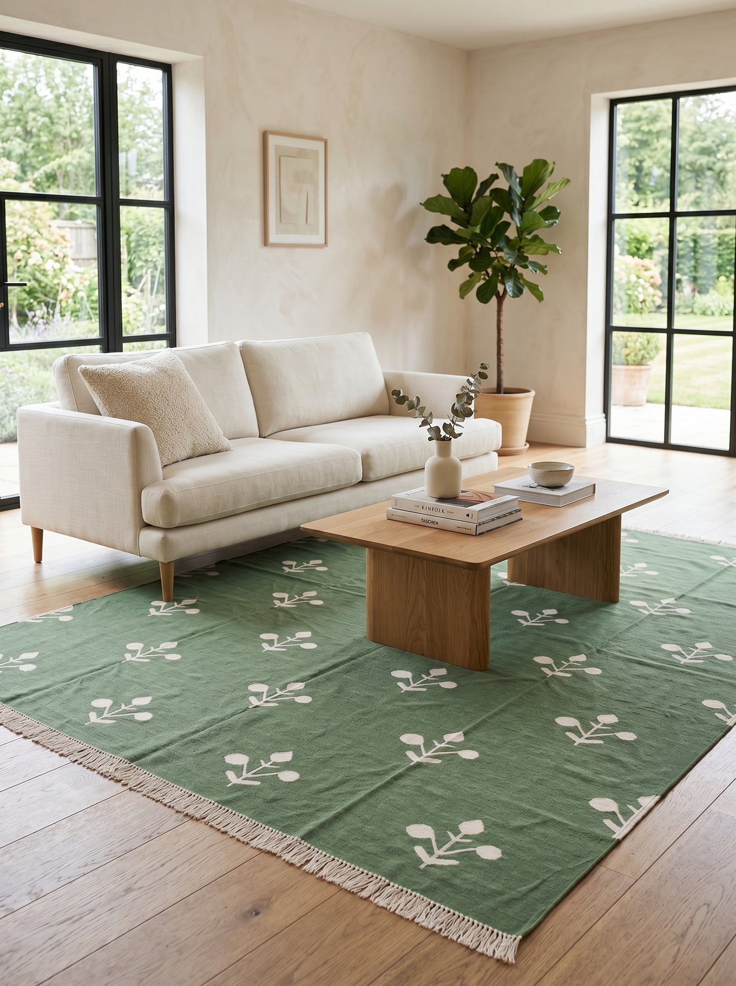 Sage Botanical Minimalist Floral Pattern Area Rug