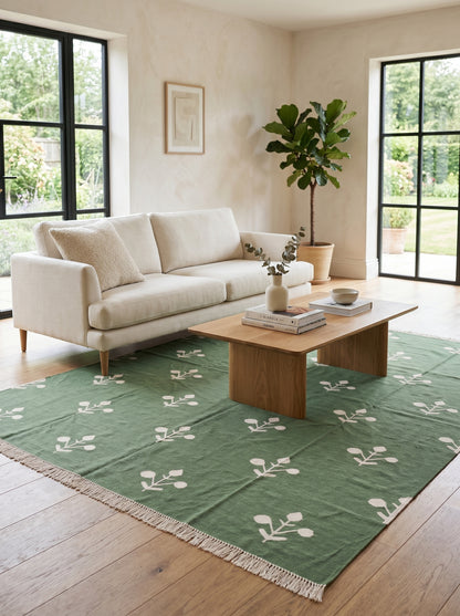 Sage Botanical Minimalist Floral Pattern Area Rug