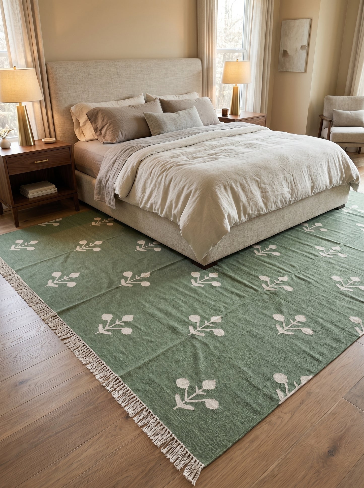 Sage Botanical Minimalist Floral Pattern Area Rug
