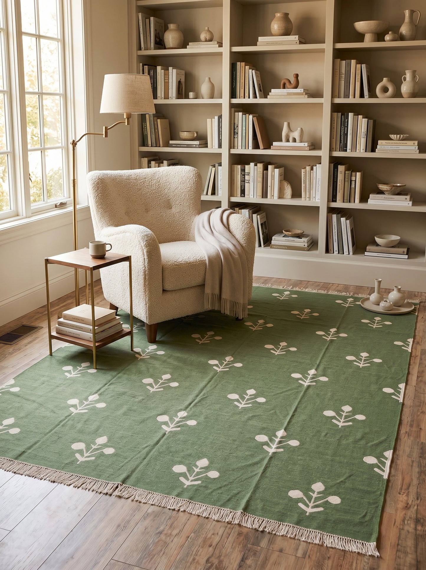 Sage Botanical Minimalist Floral Pattern Area Rug