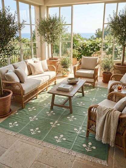 Sage Botanical Minimalist Floral Pattern Area Rug