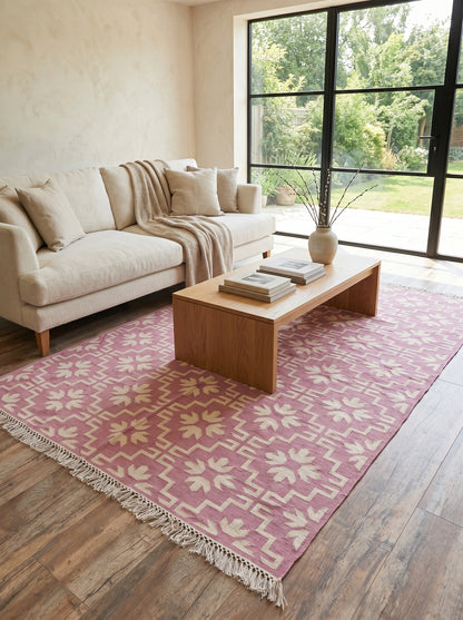 Mauve Labyrinth Contemporary Dusty Pink Geometric Flatweave Area Rug