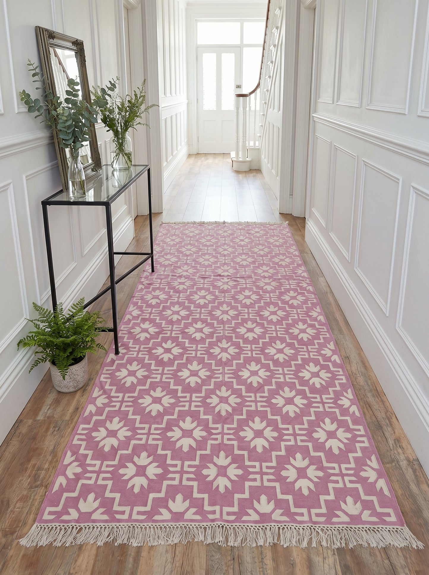 Mauve Labyrinth Contemporary Dusty Pink Geometric Flatweave Area Rug