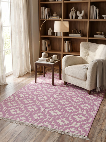Mauve Labyrinth Contemporary Dusty Pink Geometric Flatweave Area Rug