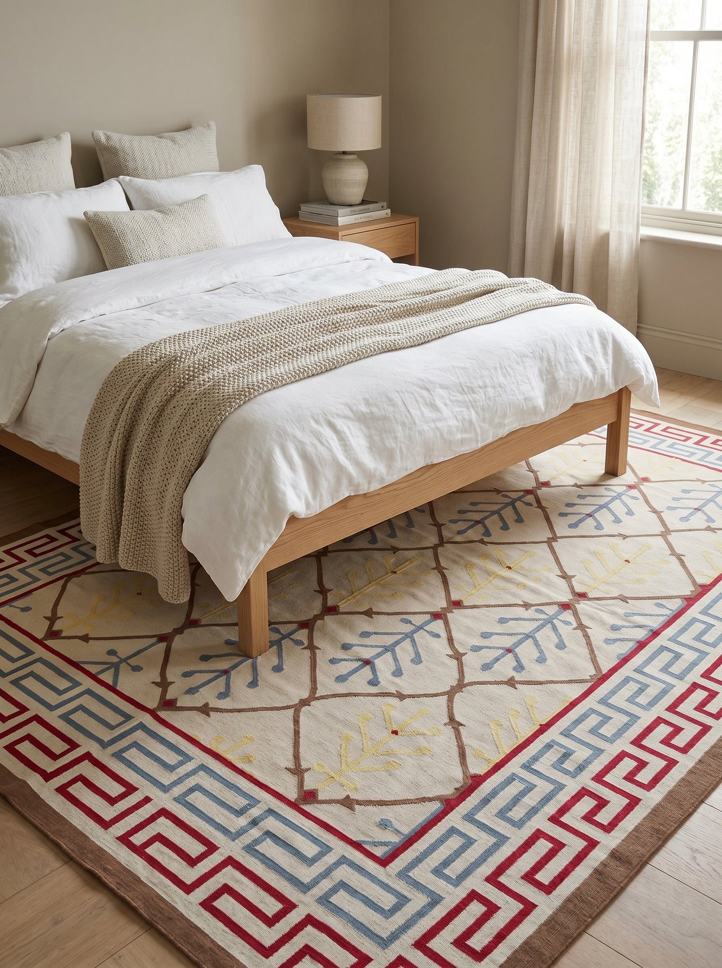 Mediterranean Heritage Cream and Blue Diamond Lattice Flatweave rug