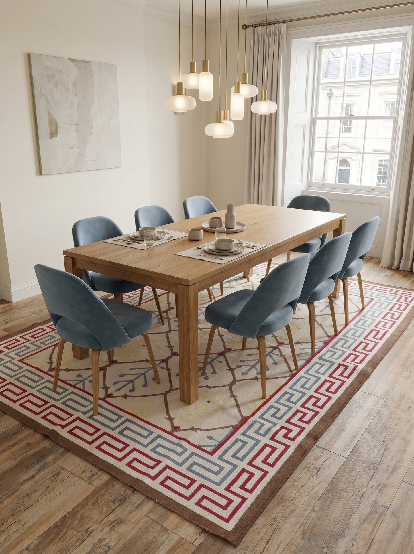 Mediterranean Heritage Cream and Blue Diamond Lattice Flatweave rug