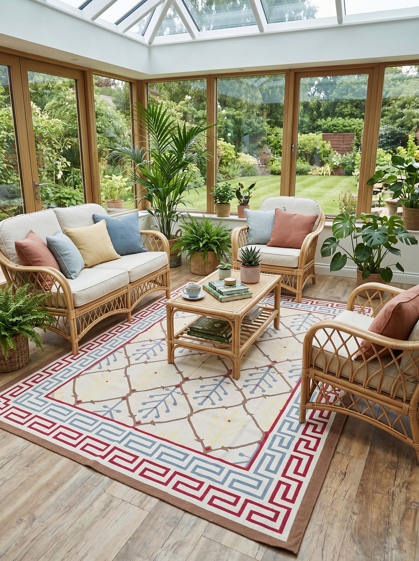 Mediterranean Heritage Cream and Blue Diamond Lattice Flatweave rug