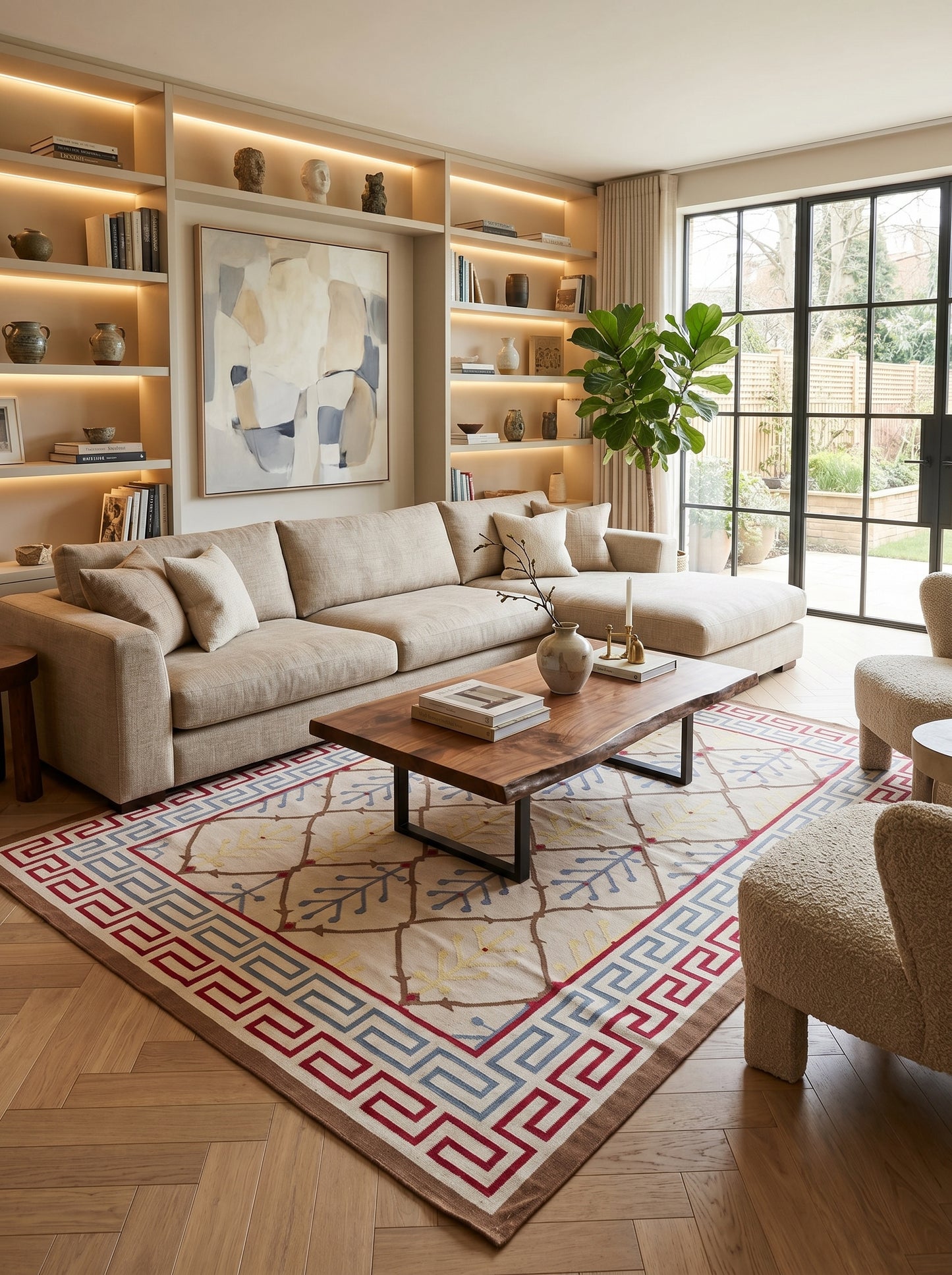 Mediterranean Heritage Cream and Blue Diamond Lattice Flatweave rug