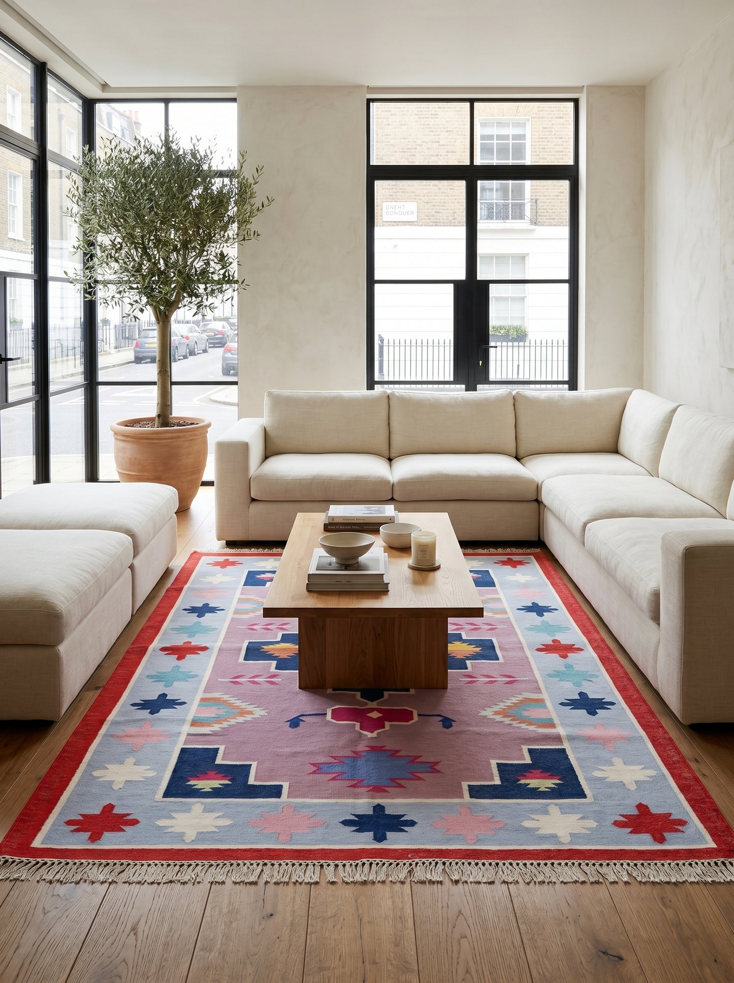 Zinnia Medallion Handwoven Cotton Flatweave Rug