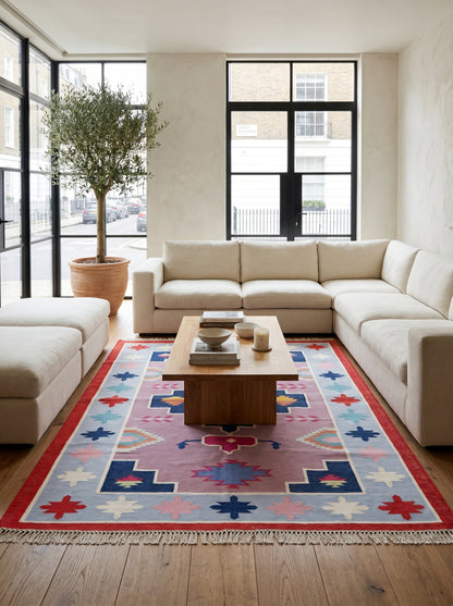 Zinnia Medallion Handwoven Cotton Flatweave Rug