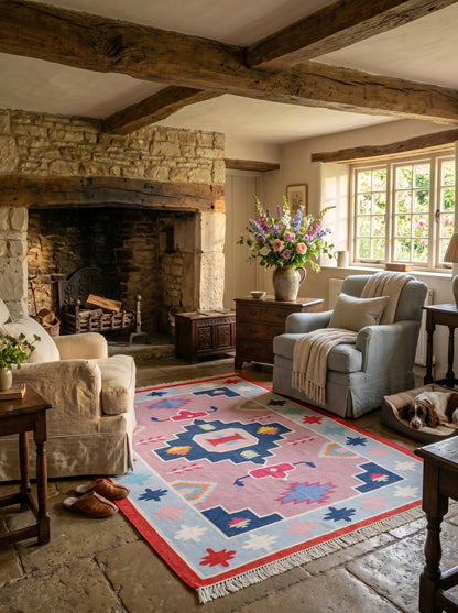 Zinnia Medallion Handwoven Cotton Flatweave Rug