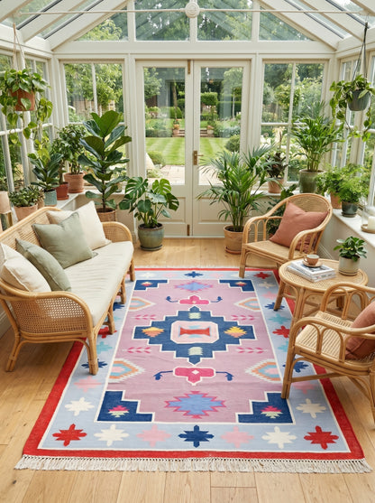 Zinnia Medallion Handwoven Cotton Flatweave Rug