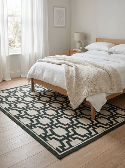 The Emerald Maze Handwoven Cotton Dhurrie rug