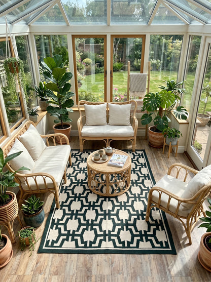 The Emerald Maze Handwoven Cotton Dhurrie rug