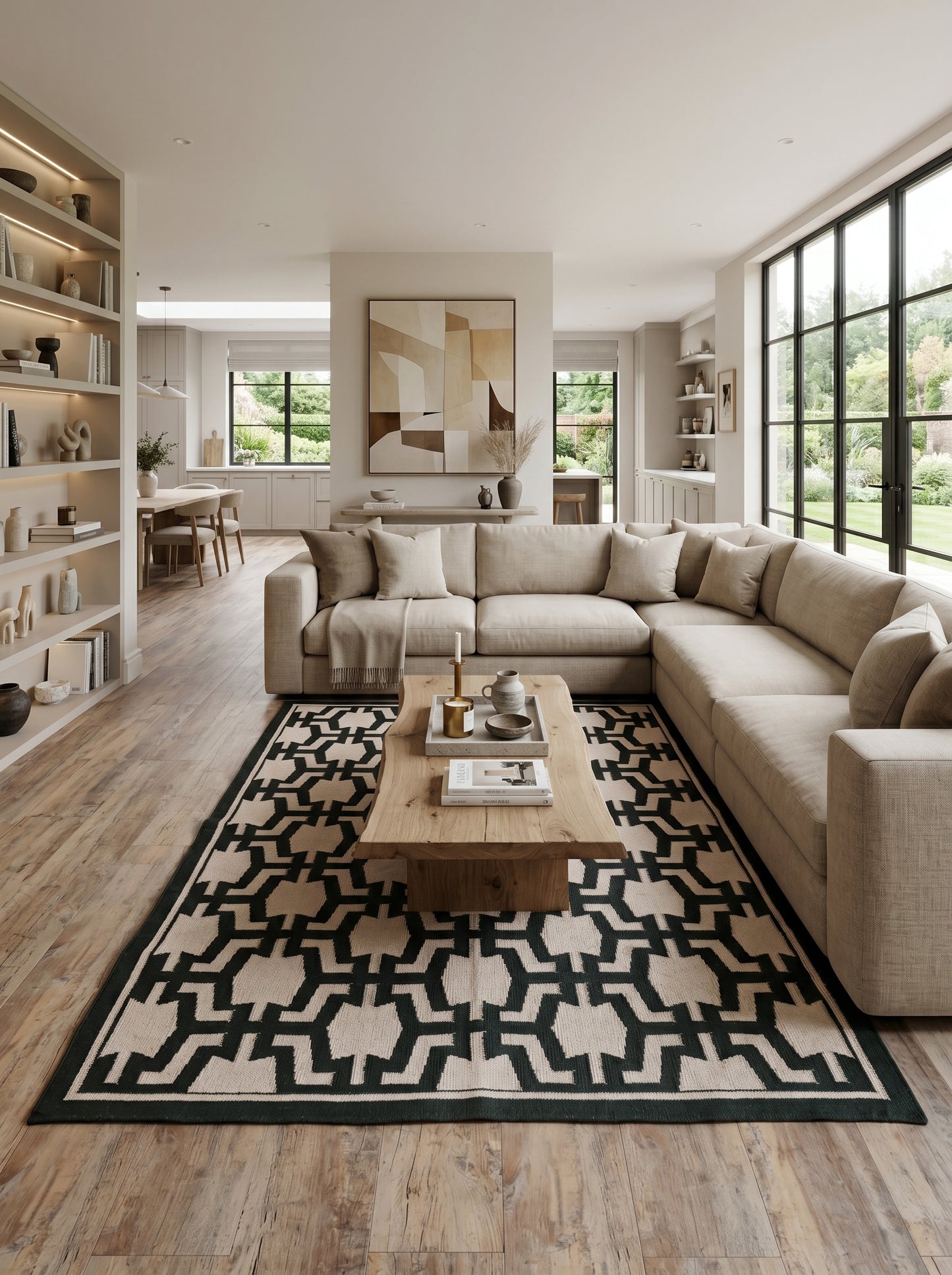 The Emerald Maze Handwoven Cotton Dhurrie rug