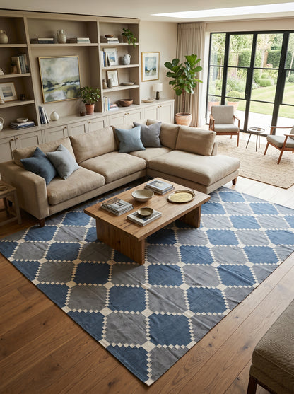 Pixel Diamond Lattice Geometric Flatweave Rug