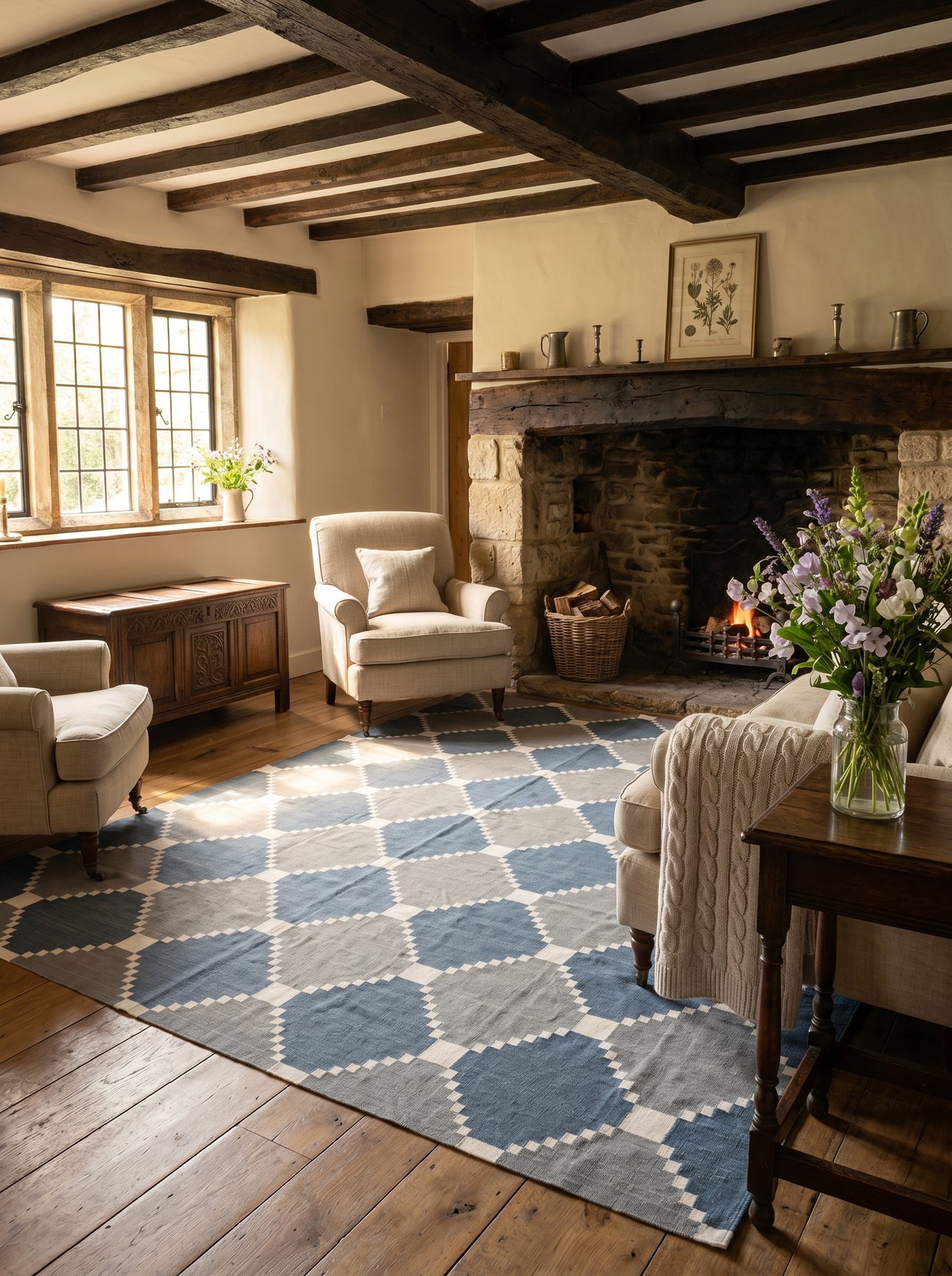 Pixel Diamond Lattice Geometric Flatweave Rug