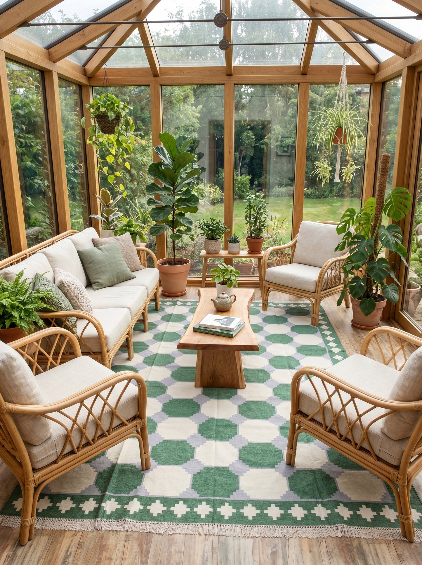 Emerald Octagon Verona Handwoven Cotton Dhurrie rug