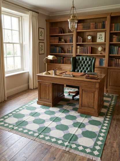 Emerald Octagon Verona Handwoven Cotton Dhurrie rug