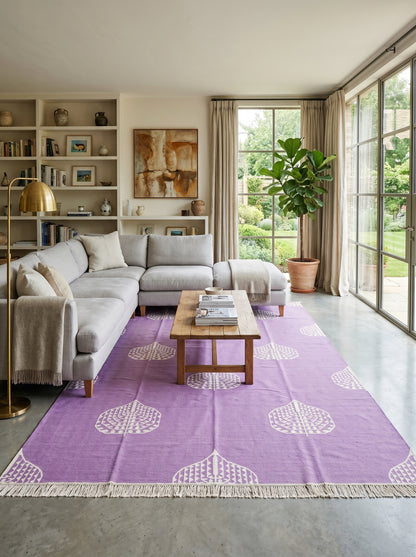 Orchid Bodhi Vibrant Lavender Purple Geometric Leaf Flatweave Area Rug