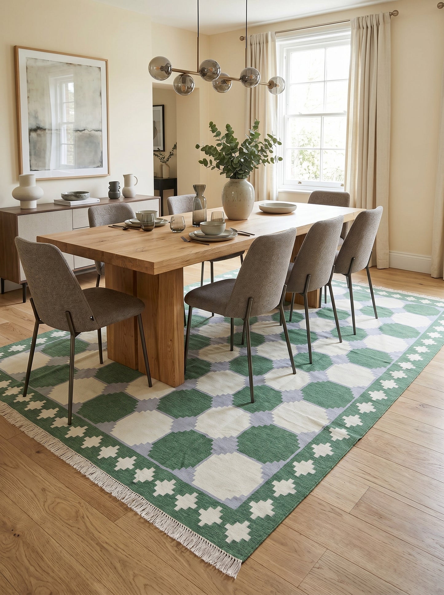 Emerald Octagon Verona Handwoven Cotton Dhurrie rug