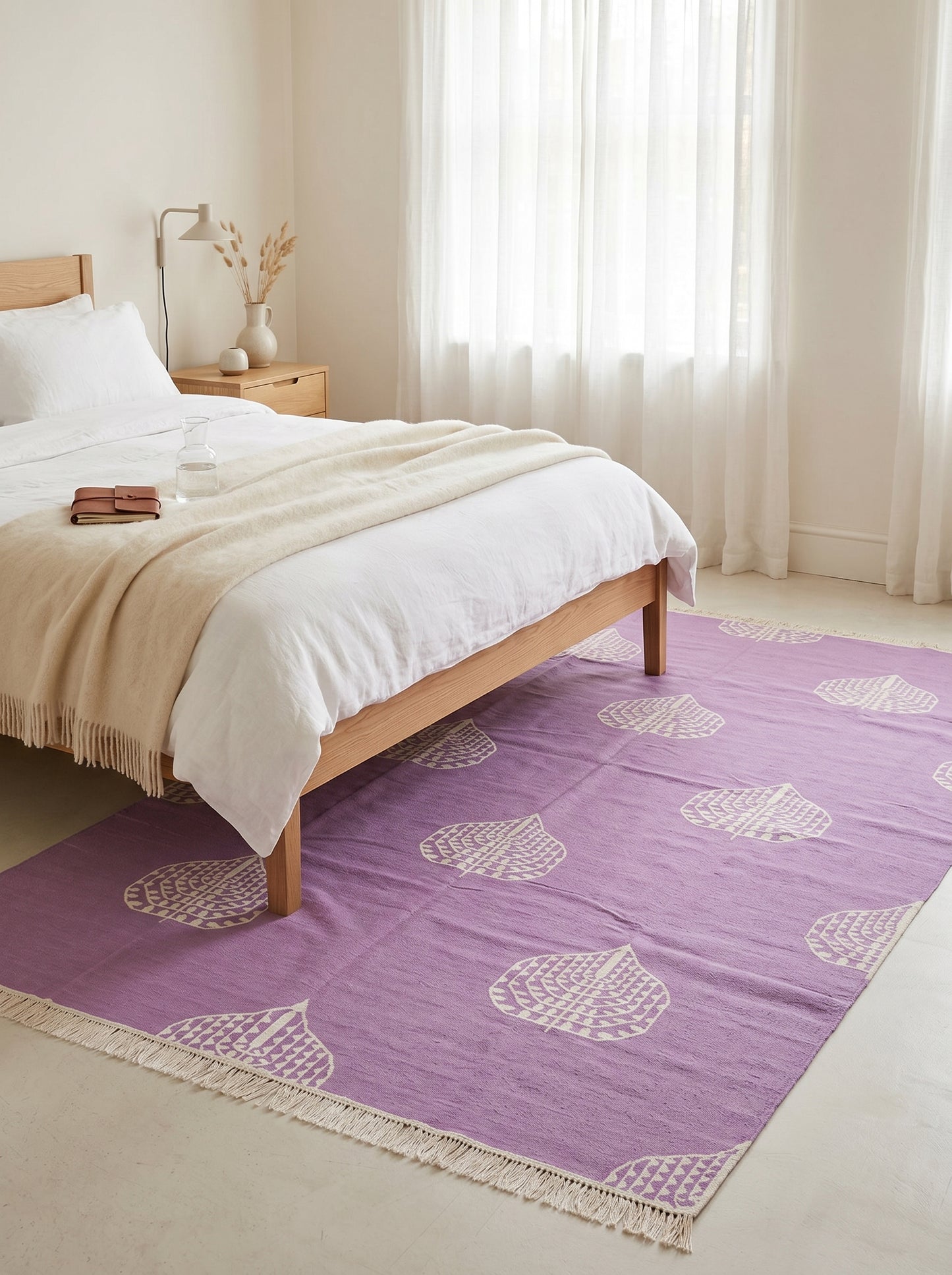 Orchid Bodhi Vibrant Lavender Purple Geometric Leaf Flatweave Area Rug