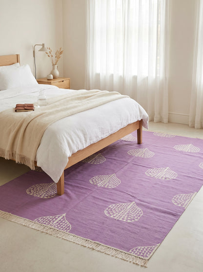 Orchid Bodhi Vibrant Lavender Purple Geometric Leaf Flatweave Area Rug