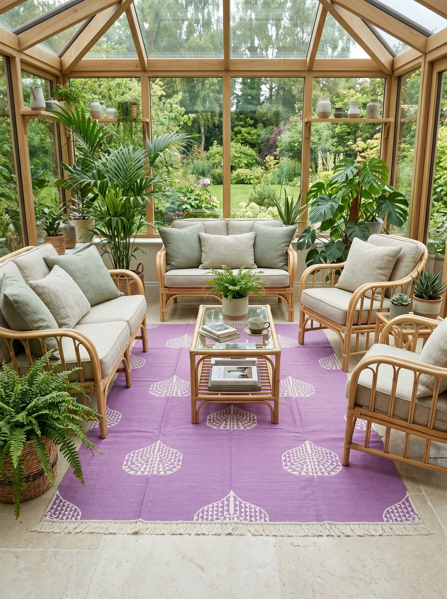 Orchid Bodhi Vibrant Lavender Purple Geometric Leaf Flatweave Area Rug