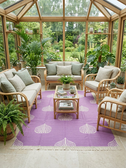 Orchid Bodhi Vibrant Lavender Purple Geometric Leaf Flatweave Area Rug