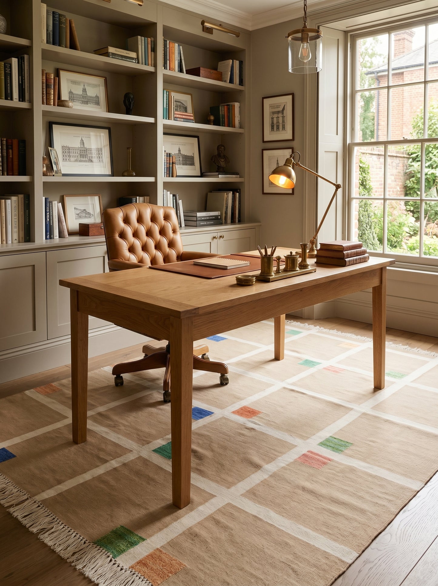 Bauhaus Grid Contemporary Neutral Windowpane Flatweave Area Rug