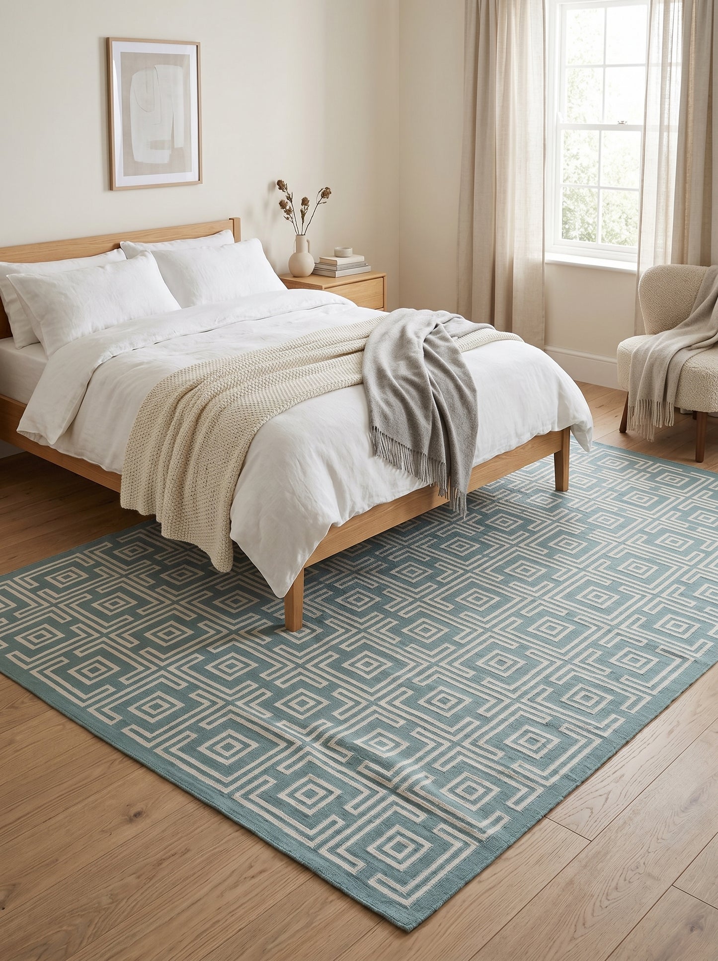 Corinthian Maze Sage Green Geometric Flatweave Area Rug