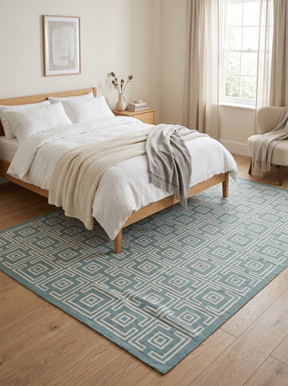 Corinthian Maze Sage Green Geometric Flatweave Area Rug